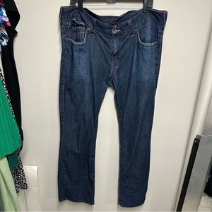 Men's True Religion Straight leg dark jeans  red stitch flap pockets size 40